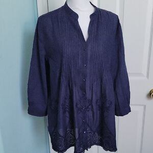 Embroidered Navy Blouse